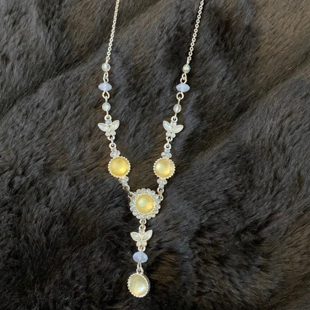 Vintage Avon silver tone yellow butterfly necklace